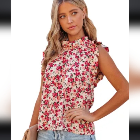 ♥️New Red floral print mock neck top - Picture 13 of 16